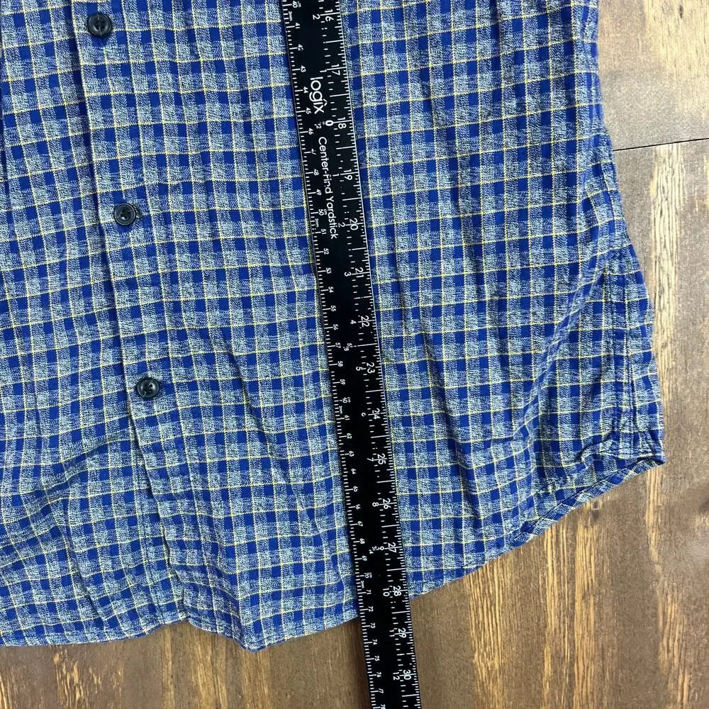 Banana Republic Mens Shirt Blue Yellow Plaid Luxe Flannel Camden Fit Medium